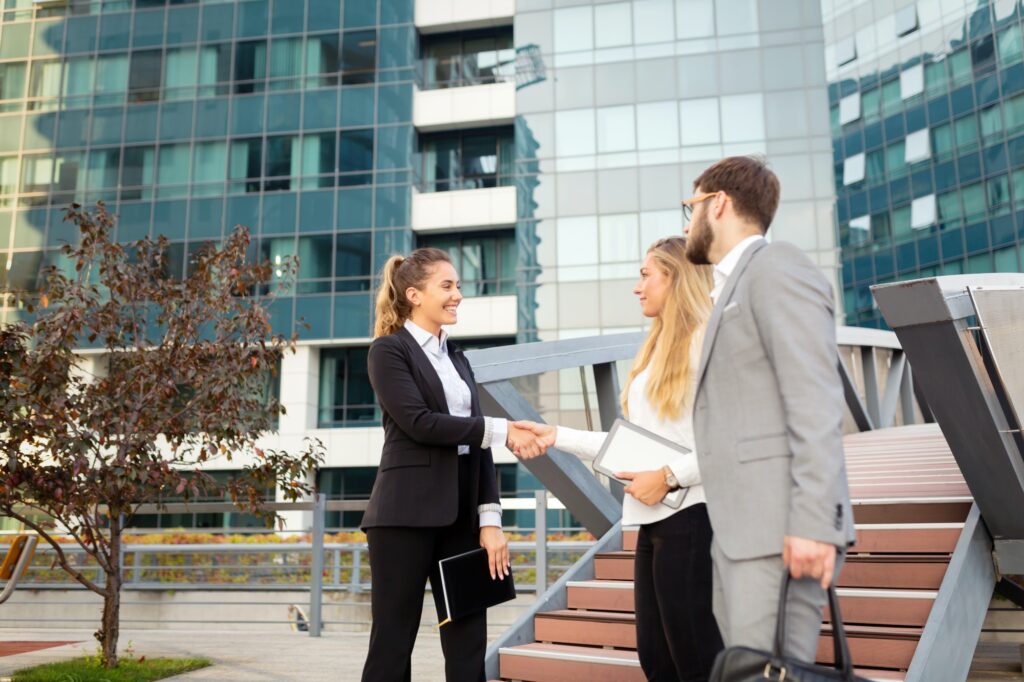 Business people in business district